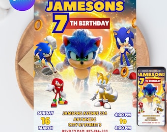 Sonic Birthday Invitation: Super Hedgehog Party, Editable Canva Template (5x7 inches, Digital Download