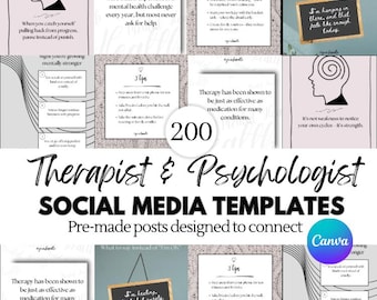 Therapist Social Media Templates: 200 pre-made Mental Health Posts (Canva Digital Editable)