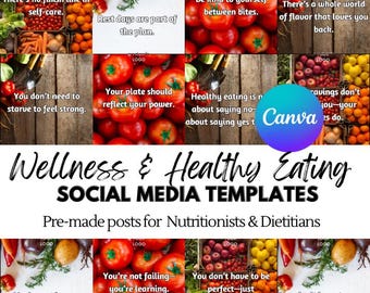 Social Media Templates for Nutritionists: 80 pre-made posts (Canva Editable Digital Download)