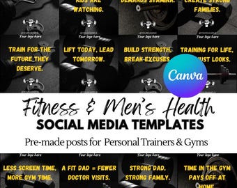 Fitness Coach Social Media Templates: 100 pre-made posts for Gyms (Canva Editable Digital Download)