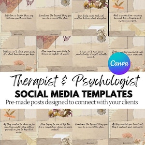 Social Media Templates for Therapists: 200 pre-made posts (Canva Editable Digital Download)