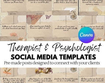 Social Media Templates for Therapists: 200 pre-made posts (Canva Editable Digital Download)