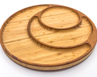 Bamboo Wood Natural Round Serving Tray, Raised Edge