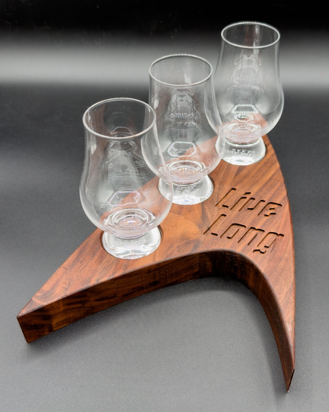 Star Trek Live Long Bourbon and Whiskey Flight Board (glencairn