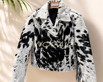 Handmade Hair-On Cowhide Fringe Jacket: Western Rodeo Biker Coat