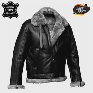 Men’s RAF B3 Bomber Jacket – Genuine Sheepskin Leather Aviator Pilot Flying Coat | Warm Shearling Winter Motorcycle Jacket