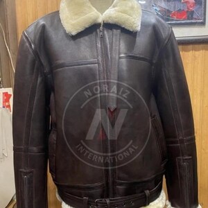 Men’s B3 Aviator Sheepskin Bomber Jacket – Genuine Shearling Leather RAF Pilot Flying Coat – Classic Vintage Shearling Winter Outwear Style