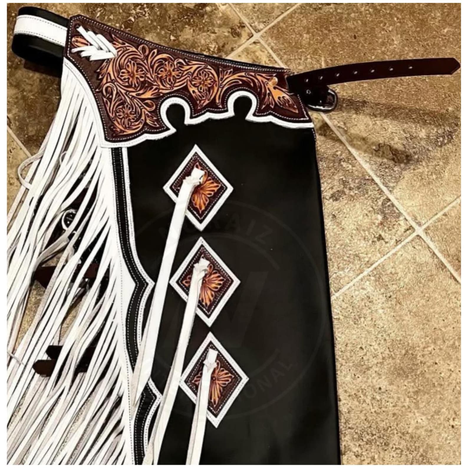 Custom Handmade Black Western Leather Rodeo Chaps Hand Tooled Cowboy ...