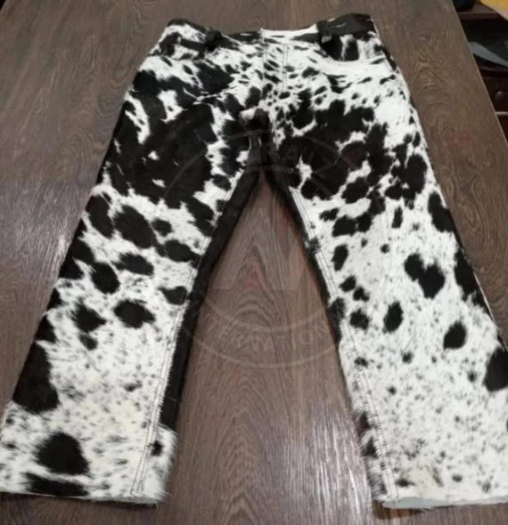 Handmade Natural Hair-On Cowhide Leather Pants – Western Rodeo Cowboy Style Trousers for Men