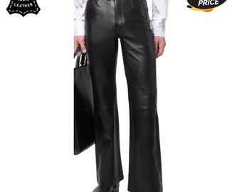 Men’s Genuine Lambskin Leather Formal Pants Black | Classic Fit Office Wear Trousers