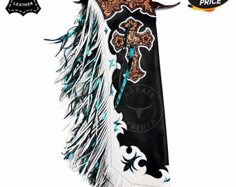 Custom Bull Riding Leather Chaps Western Rodeo Cowboy Fringe Horse Riding Gear