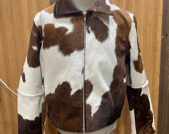 Giacca da motociclista in pelle bovina con pelo, realizzata a mano - Stile Western Rodeo