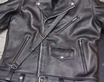 Handmade Cowhide Leather Biker Jacket: Men's Slim Fit Motorcycle Coat
