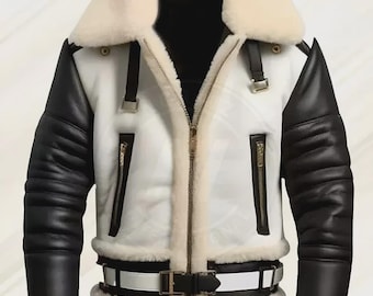 Men's Shearling Aviator Jacket – RAF B3 Real Leather Bomber Coat, Winter Flying Pilot Jacket