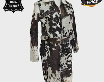 Women's Handmade Hair-On Cowhide Leather Trench Coat – Custom Fit Western Pony Skin Long Coat