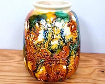 中国 ドラゴン持ち手の陶器壺 Amazon.co.jp: 磁器の生姜壺 蓋ドラゴン