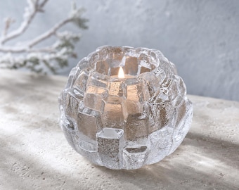 Kosta Boda Polar Ice Votive Holder, Göran Wärff Crystal Glass, Scandinavian Decor