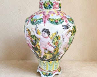 Vintage Italian Cherub Vase With Gold Trim