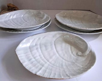 Vintage Iridescent Porcelain Clam Shell Dishes, Set of Five