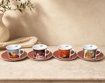 Vintage Fernando Botero Espresso Cups & Saucers Set of 4 Museo de Antioquia Corona Colombia