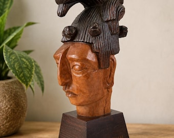 Vintage José Pinal Mayan Wood Sculpture Mérida Mexico