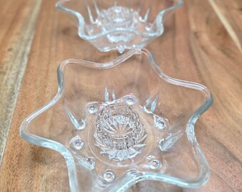 Vintage Star-Shaped Pressed Glass Candle Holders – Pair | Mid-Century Clear Glass Decor