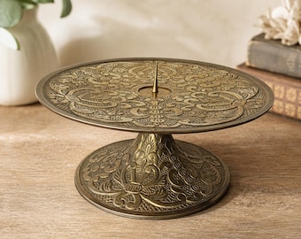 Vintage Ornate Brass Candle Holder, Floral Pillar Stand, Made in India