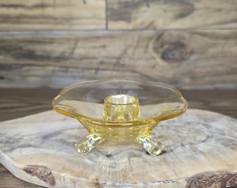 Vintage Yellow Glass Candle Holder – Fostoria Style