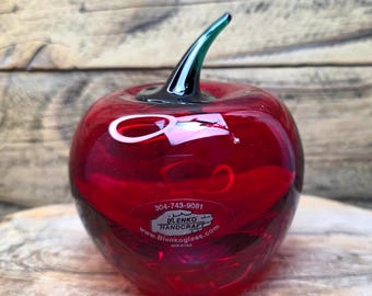 Vintage Blenko Handblown Glass Apple 882 – Ruby Red Art Glass Sculpture
