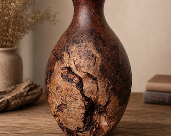Large Vintage Burl Wood Vase Hand Turned Studio Art Vessel Organic Modern Decor