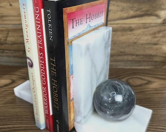 Vintage Marble Bookends Sphere Accent, White Stone Pair