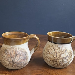 Vintage Hermers Pottery Stoneware Mugs – Fleurieu South Australia – Handmade Leaf Imprint Studio Pottery