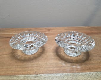 Vintage Glass Candle Holders – Pair, Clear Glass