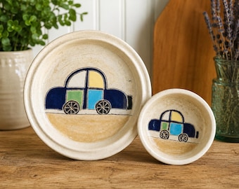 Signed Handmade Studio Pottery Car Plate and Bowl Set