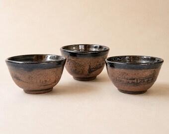 Set of 3 Musical Note Pottery Tea Bowls