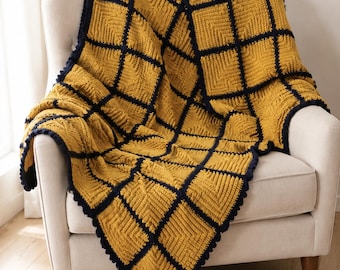 Vintage Mustard Crochet Afghan Blanket Handmade Patchwork Throw