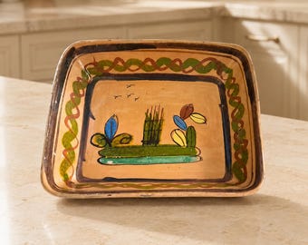 Vintage Tlaquepaque Mexican Folk Art Pottery Tray