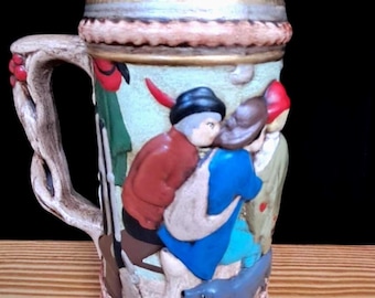 Vintage 1970s Hand-Painted Ceramic Beer Stein