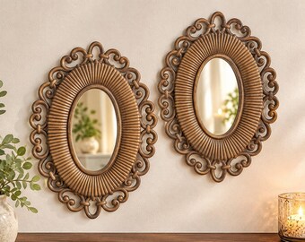 Pair Ornate Oval Baroque Wall Mirrors