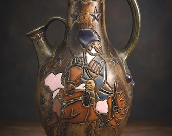 Antique Amphora Austria Knight Horse Art Pottery Ewer