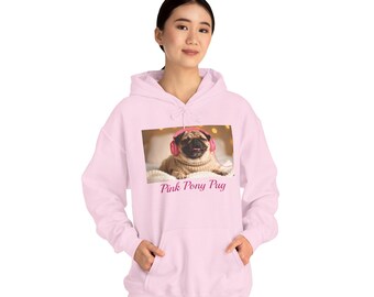 Pink Pony Pug Hoodie | Cute Pink Pug Sweatshirt | Cozy Unisex Dog Lover Hoodie | Funny Dog Print Hoodie Gift for Her & Teen Girls