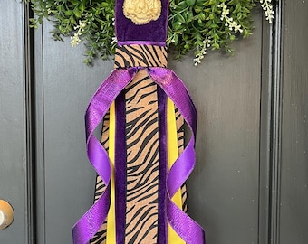LSU Velvet Wreath Sash: velcros Purple and Gold accents