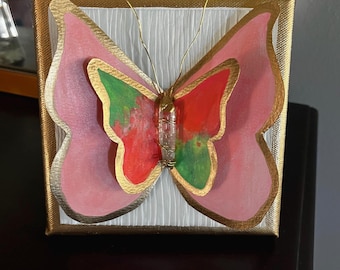 Bestseller, Hand Made Butterfly in Watercolor and Crystal Art on Canvas