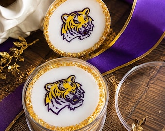 LSU Tigers Resin Coasters, Gold Leaf Trim, Game Day Decor (Set of 4)