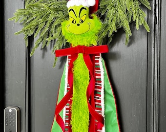 Whimsical Green Monster Christmas Wreath Sash