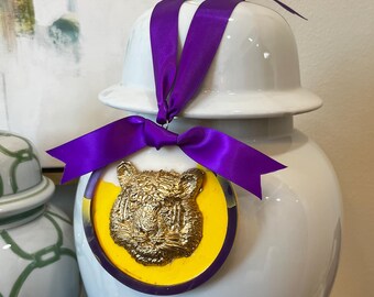 LSU inspired  Purple and Gold Tiger Resin Ornament/ Handpainted