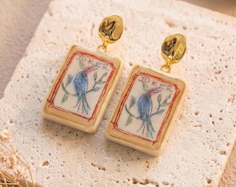 Handcrafted Mahjong Tile Resin Earrings/ 6 Tile Design Options