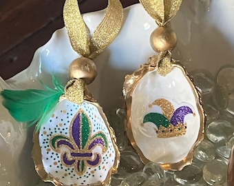 2 Mardi Gras Oyster Shell Wine Bottle Charms/Ornaments