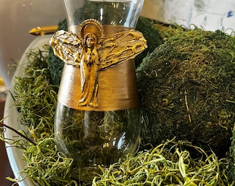 Gold Angel Hand-Painted Glass Flower Vase – One-of-a-Kind Handmade Art