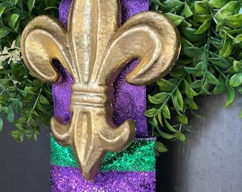 Mardi Gras Fleur de Lis Wreath Sash, Multi Ribbon